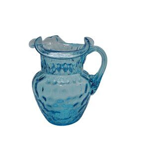 Fenton Blue Art Glass Hobnail Pitcher Handcrafted Decorative Collectible Vase